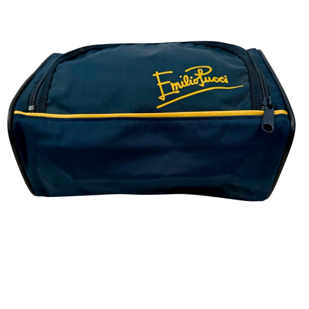 Vintage Emilio Pucci 1970's Nylon Cosmetic Toiletry‎ Travel Bag Blue Yellow